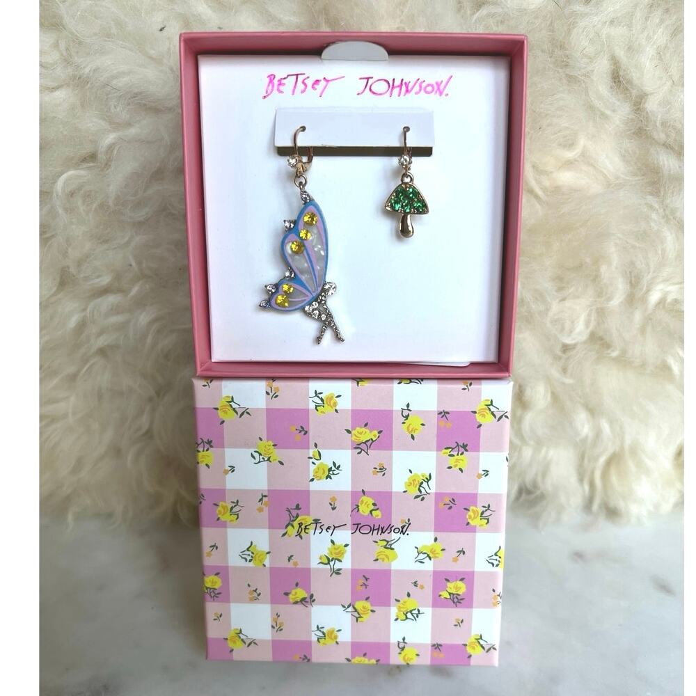 Betsey Johnson Fairy and Mushroom Statement Drop Earrings